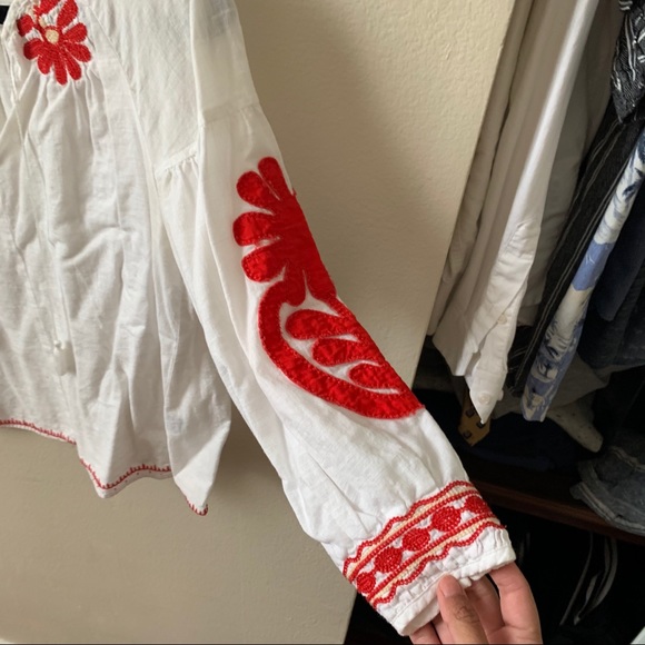Madewell embroidered white/red boho peasant top - Picture 6 of 6